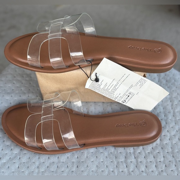 The Drop Brown and White Sandals with Flat Sole and Slip-On Style - Picture 1 of 8